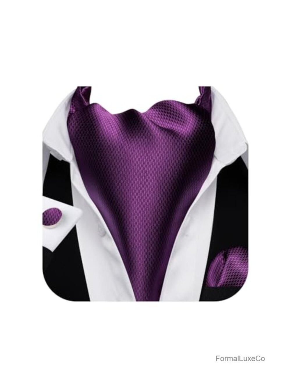 Silk Jacquard Woven Ascot Cravat Pocket Square Cufflinks Set Wedding Accessory